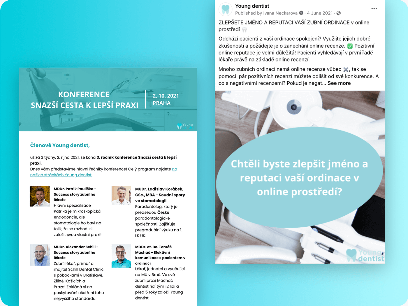 Young dentist - zvýšení povědomí o projektu, organizace konference a řízení online marketingu| ukázka práce